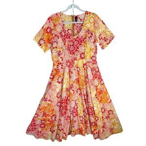 Phool‎ Midi Dress Cotton Retro Hawaiian Inspired Floral Lightweight Fit & Flare